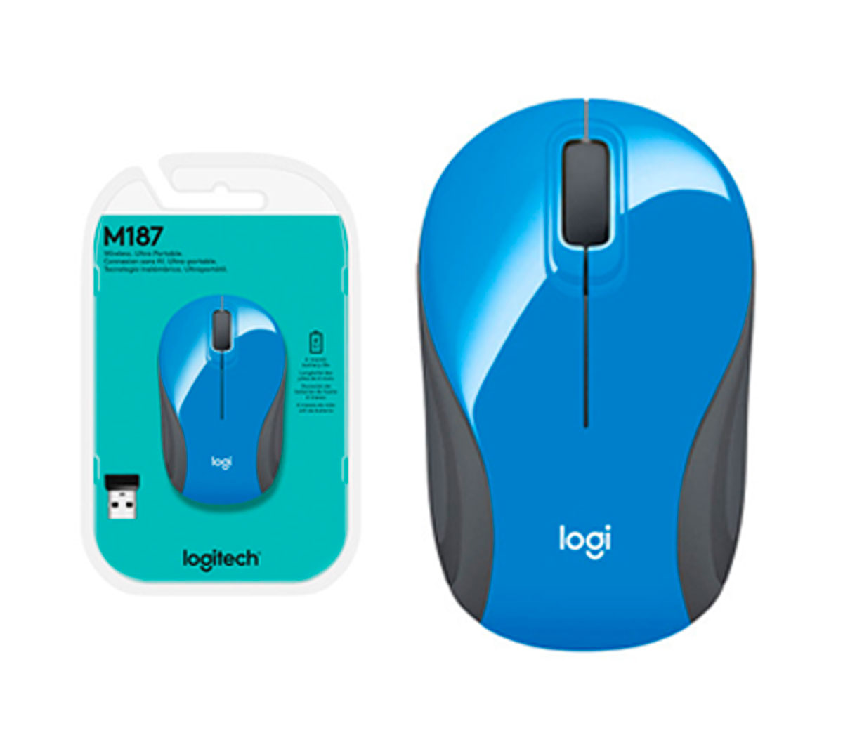 MOUSE MINI LOGITECH M187 - INALAMBRICO - ULTRAPORTATIL - USB - BRIGHT AZUL