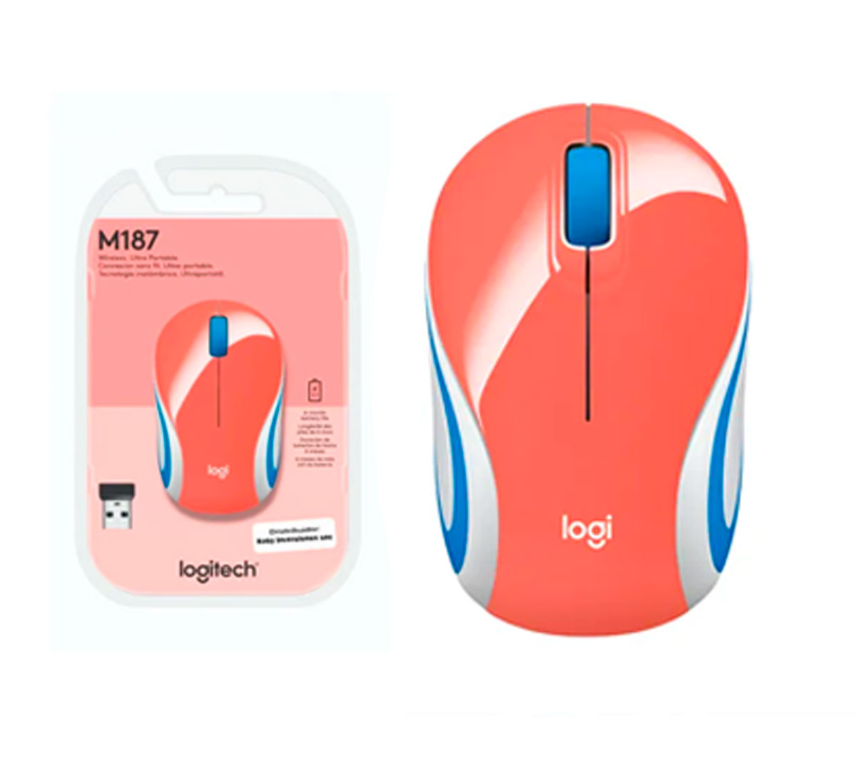 MOUSE MINI LOGITECH M187 - INALAMBRICO - ULTRAPORTATIL - USB - CORAL